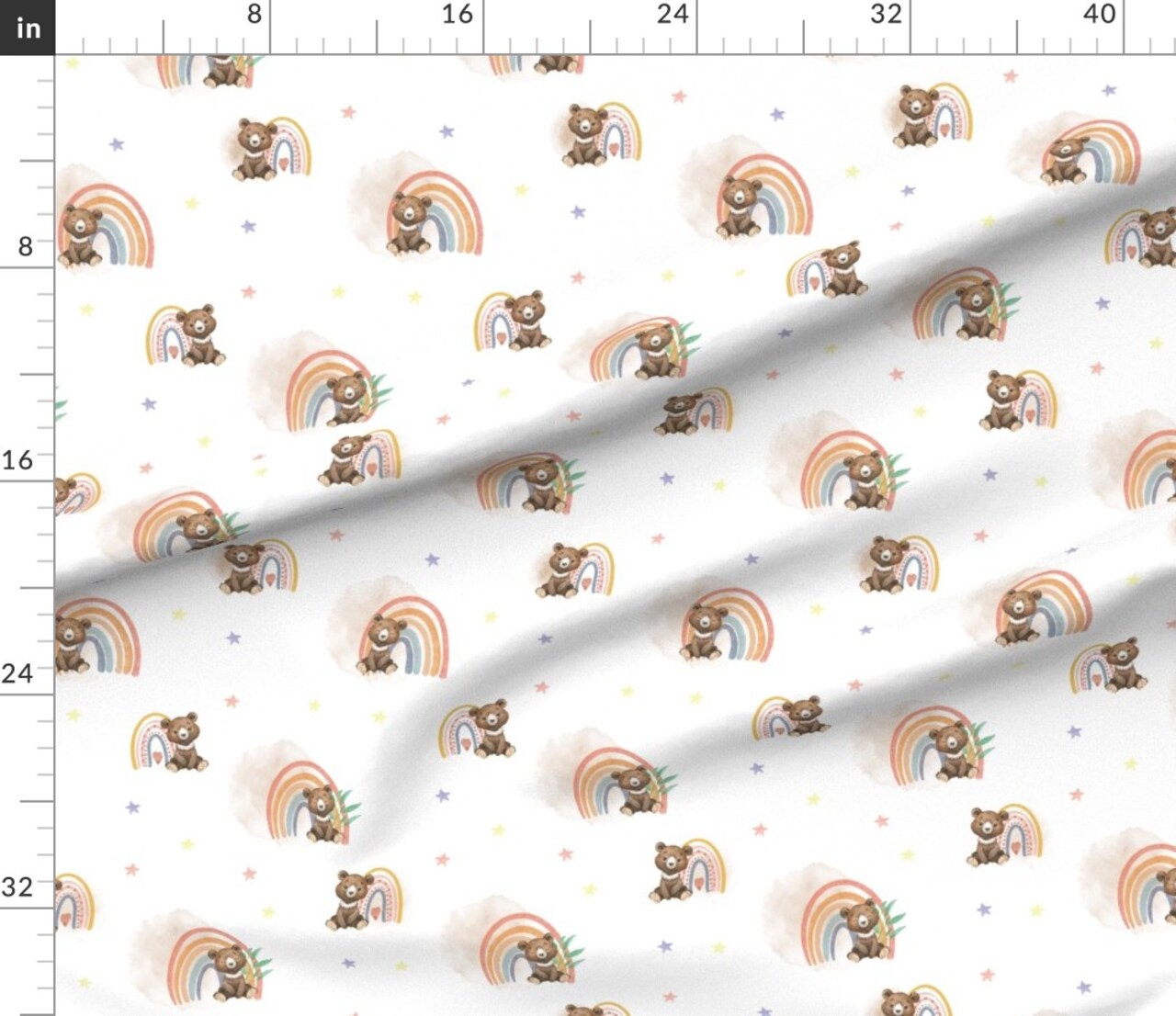 Woodland Nursery Cute Bears Watercolor Rainbow Kids Forest Animals Baby Stars Custom Printed Fabric by Spoonflower Various Fabrics by the Yard or Fat Quarter